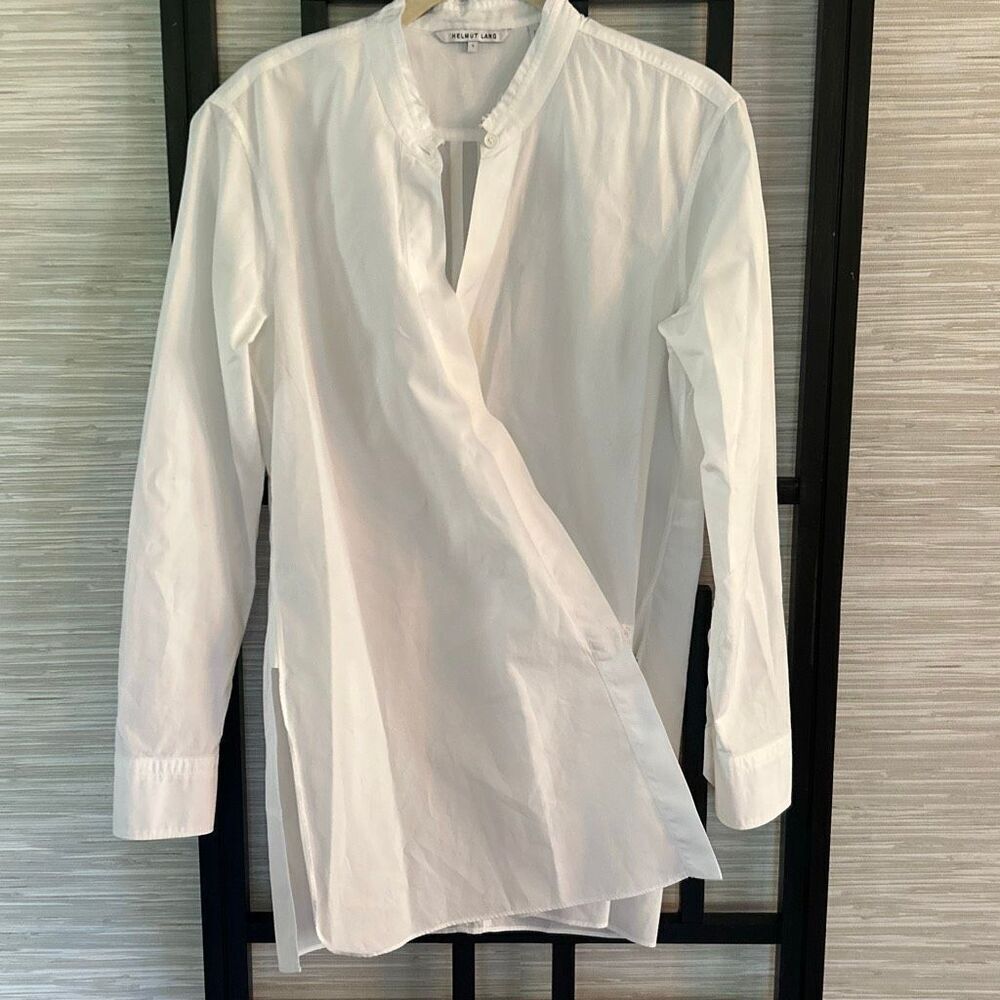 Helmut Lang white 100% cotton tunic blouse wear two ways raw edge size small